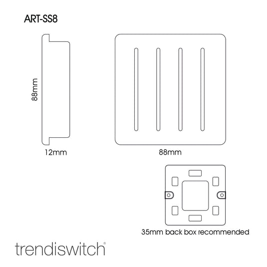 Trendi Switch ART-SS8CH, Artistic Modern 4 Gang 2 Way 10 Amp Rocker Charcoal Finish, BRITISH MADE, (25mm Back Box Required), 5yrs Warranty - 54105