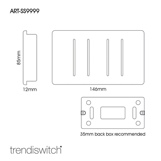 Trendi Switch ART-SS9999CH, Artistic Modern 4 Gang (4xIntermediate) 10 Amp Rocker Charcoal Finish, BRITISH MADE, (25mm Back Box Required), 5yrs Warranty - 54123