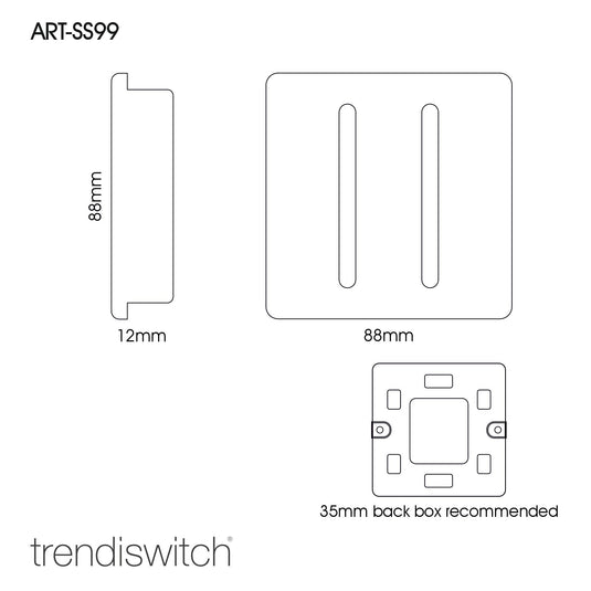 Trendi Switch ART-SS99GO, Artistic Modern 2 Gang Intermediate 10 Amp Rocker Champagne Gold Finish, BRITISH MADE, (25mm Back Box Required), 5yrs Warranty - 43913