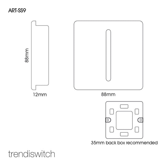 Trendi Switch ART-SS9CG, Artistic Modern 1 Gang 3 Way Intermediate Cool Grey Finish, BRITISH MADE, (25mm Back Box Required), 5yrs Warranty - 54162