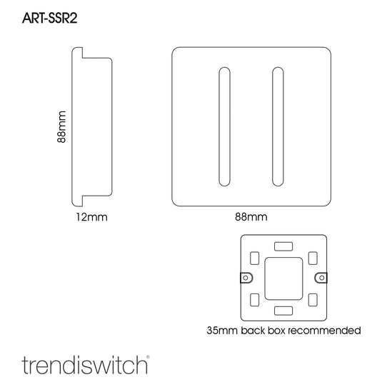 Trendi Switch ART-SSR2BK, Artistic Modern 2 Gang Retractive Home Auto.Switch Gloss Black Finish, BRITISH MADE, (25mm Back Box Required), 5yrs Warranty - 43926