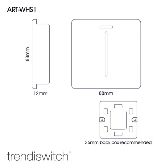 Trendi Switch ART-WHS1SI, Artistic Modern 20 Amp Neon Insert Double Pole Switch Silver Finish, BRITISH MADE, (25mm Back Box Required), 5yrs Warranty - 43958