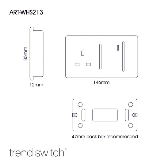 Trendi Switch ART-WHS213BT, Artistic Modern Cooker Control Panel 13amp with 45amp Switch Bright Teal Finish, BRITISH MADE, (47mm Back Box Required), 5yrs Warranty - 54323