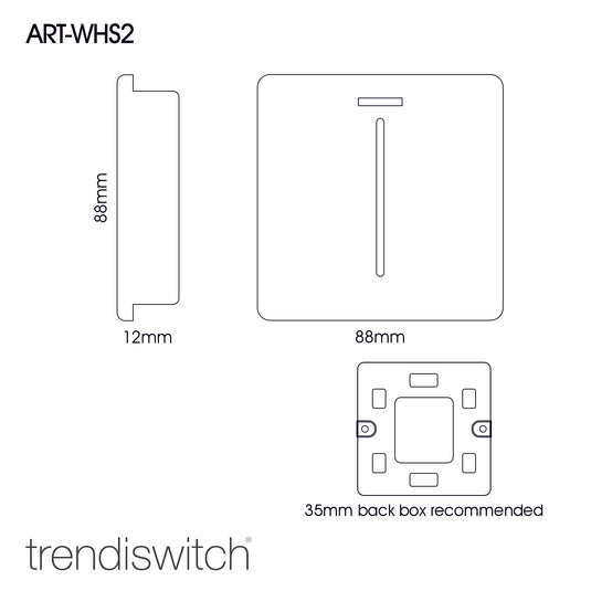 Trendi Switch ART-WHS2LG, Artistic Modern 45 Amp Neon Insert Double Pole Switch Light Grey Finish, BRITISH MADE, (35mm Back Box Required), 5yrs Warranty - 54347