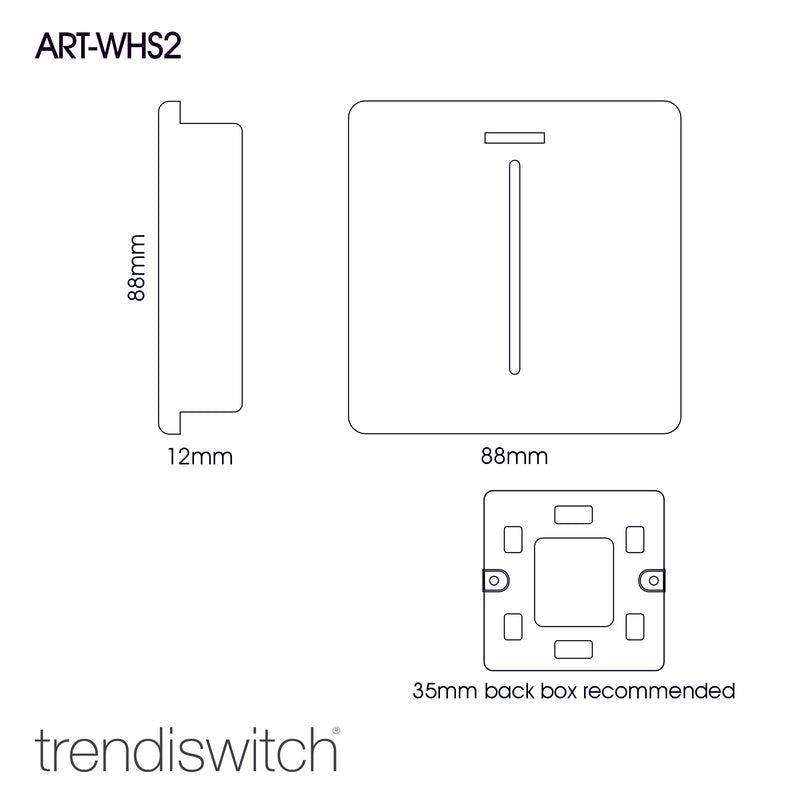 Load image into Gallery viewer, Trendi Switch ART-WHS2WH, Artistic Modern 45 Amp Neon Insert Double Pole Switch Gloss White Finish, BRITISH MADE, (35mm Back Box Required), 5yrs Warranty - 43969
