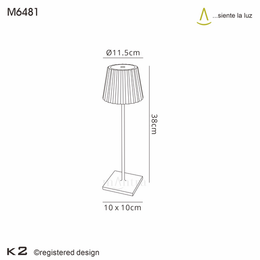 Mantra M6481 K2 Table Lamp, 2.2W LED, 3000K, 188lm, IP54, USB Charging Cable Included, White, 3yrs Warranty