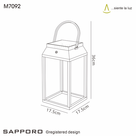 Mantra M7092 Sapporo Large Solar Portable Lantern, 3W LED, 3000K, 238lm, IP54, Graphite, 3yrs Warranty