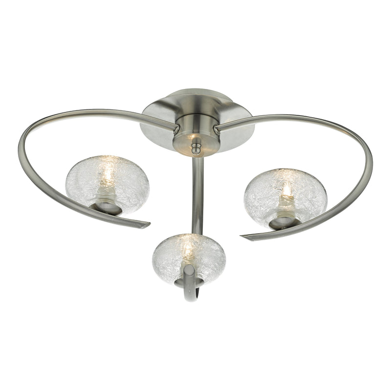 Load image into Gallery viewer, Dar Lighting LEI5346 Leighton 3lt Semi Flush Satin Chrome &amp; Sugar Cane Glass - 22606
