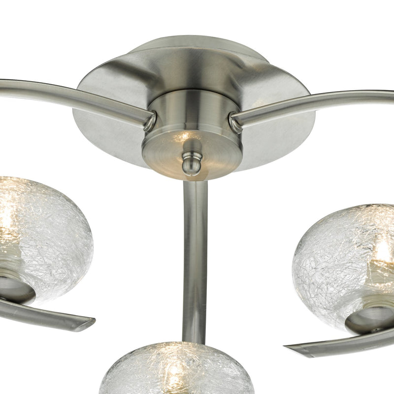 Load image into Gallery viewer, Dar Lighting LEI5346 Leighton 3lt Semi Flush Satin Chrome &amp; Sugar Cane Glass - 22606
