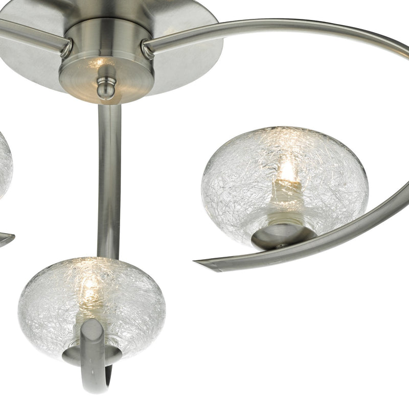 Load image into Gallery viewer, Dar Lighting LEI5346 Leighton 3lt Semi Flush Satin Chrome &amp; Sugar Cane Glass - 22606
