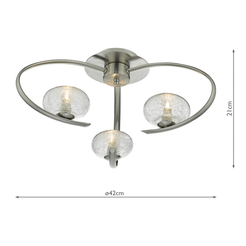 Load image into Gallery viewer, Dar Lighting LEI5346 Leighton 3lt Semi Flush Satin Chrome &amp; Sugar Cane Glass - 22606
