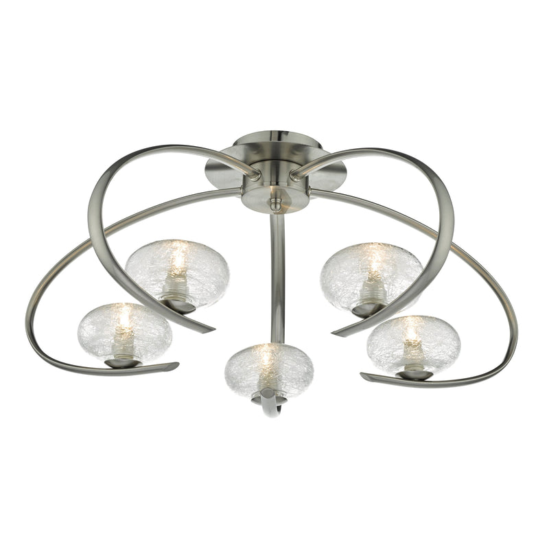 Load image into Gallery viewer, Dar Lighting LEI5446 Leighton 5lt Semi Flush Satin Chrome &amp; Sugar Cane Glass - 35212
