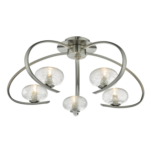 Dar Lighting LEI5446 Leighton 5lt Semi Flush Satin Chrome & Sugar Cane Glass - 35212