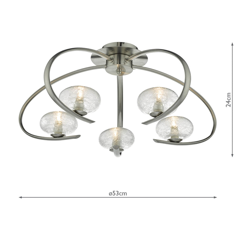 Load image into Gallery viewer, Dar Lighting LEI5446 Leighton 5lt Semi Flush Satin Chrome &amp; Sugar Cane Glass - 35212
