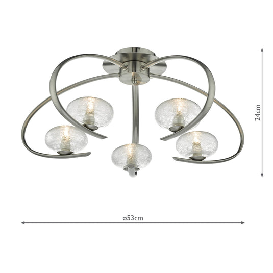 Dar Lighting LEI5446 Leighton 5lt Semi Flush Satin Chrome & Sugar Cane Glass - 35212