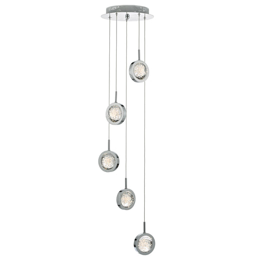 Dar Lighting LIV0550 Livia 5lt Cluster LED Pendant Polished Chrome & Glass Spheres - 35221