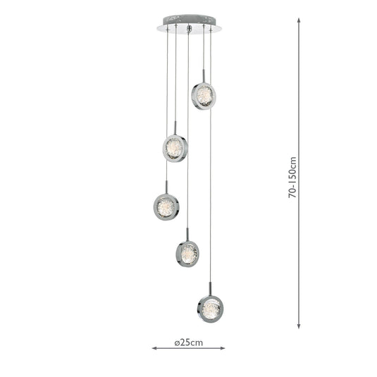 Dar Lighting LIV0550 Livia 5lt Cluster LED Pendant Polished Chrome & Glass Spheres - 35221