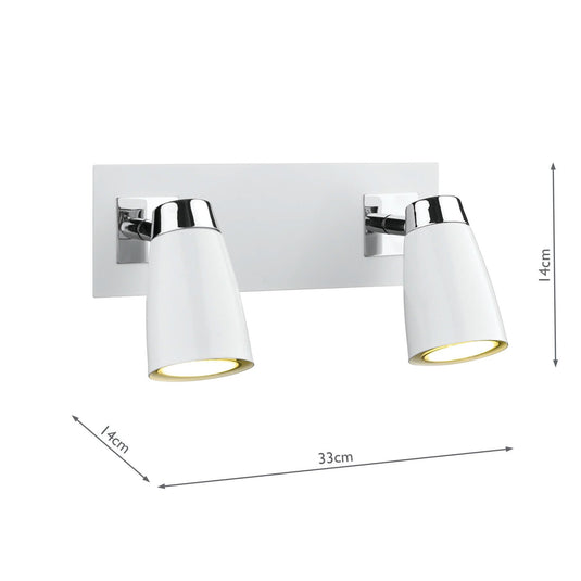 Dar Lighting LOF772 Loft 2 Light Low Energy Spot Switch Polished Chrome & Matt White - 14925