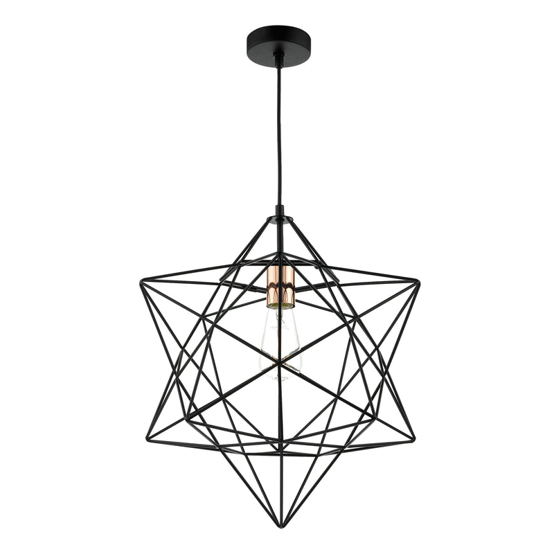 Load image into Gallery viewer, Dar Lighting LUA0122 Luanda 1 Light Pendant Matt Black &amp; Bright Copper Detail - 35228
