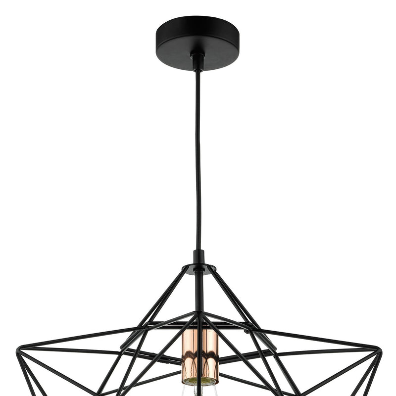 Load image into Gallery viewer, Dar Lighting LUA0122 Luanda 1 Light Pendant Matt Black &amp; Bright Copper Detail - 35228
