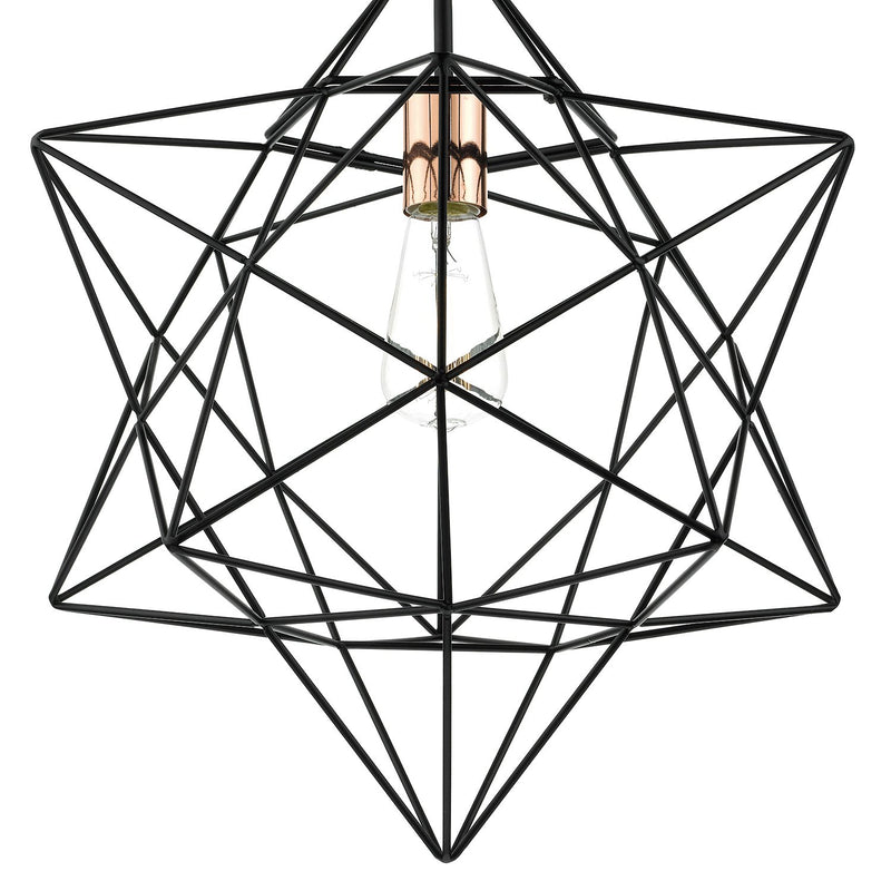Load image into Gallery viewer, Dar Lighting LUA0122 Luanda 1 Light Pendant Matt Black &amp; Bright Copper Detail - 35228
