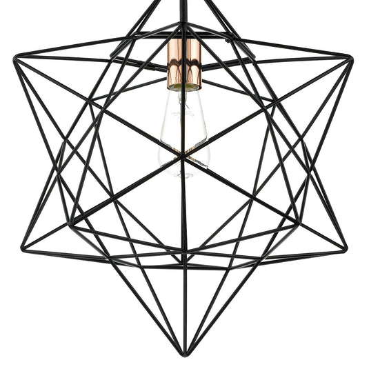 Dar Lighting LUA0122 Luanda 1 Light Pendant Matt Black & Bright Copper Detail - 35228