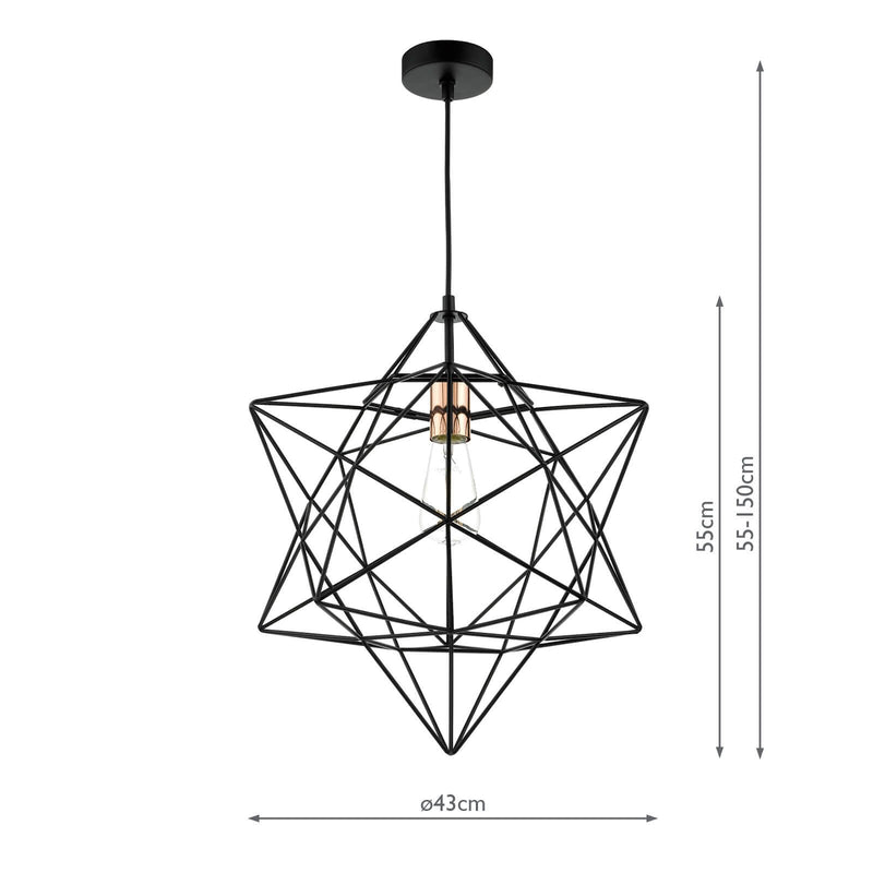 Load image into Gallery viewer, Dar Lighting LUA0122 Luanda 1 Light Pendant Matt Black &amp; Bright Copper Detail - 35228
