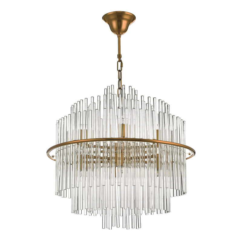 Load image into Gallery viewer, Dar Lighting LUK1735 Lukas 13 Light Pendant Brushed Antique Gold And Clear Glass - 35230
