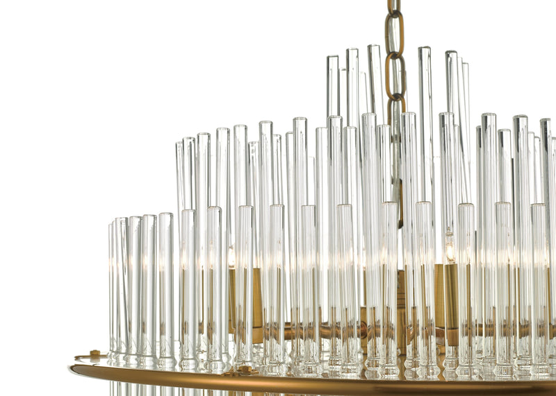Load image into Gallery viewer, Dar Lighting LUK1735 Lukas 13 Light Pendant Brushed Antique Gold And Clear Glass - 35230
