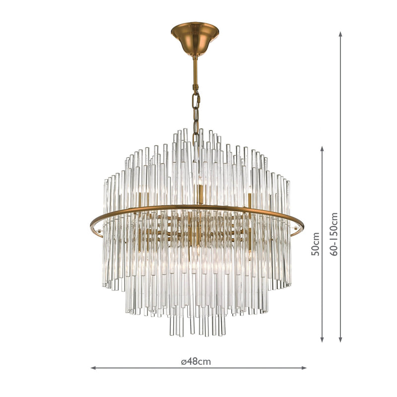 Load image into Gallery viewer, Dar Lighting LUK1735 Lukas 13 Light Pendant Brushed Antique Gold And Clear Glass - 35230
