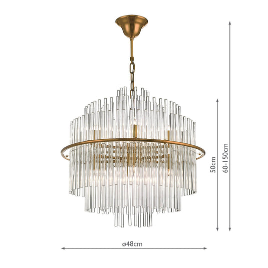 Dar Lighting LUK1735 Lukas 13 Light Pendant Brushed Antique Gold And Clear Glass - 35230