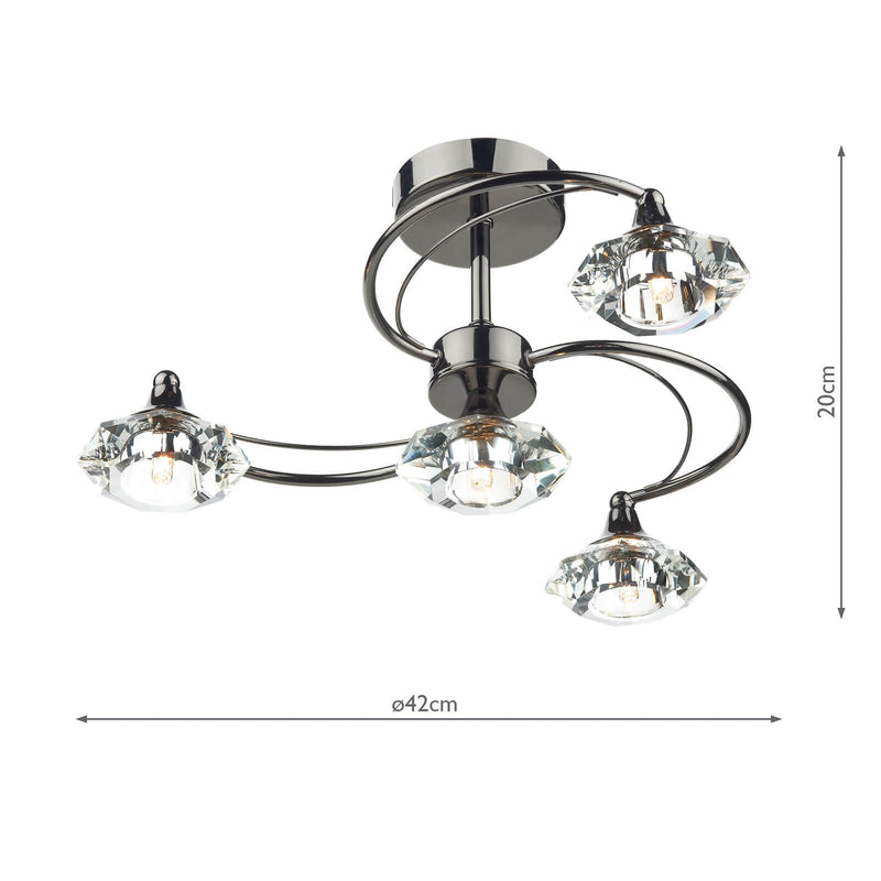 Load image into Gallery viewer, Dar Lighting LUT0467 Luther 4 Light Semi Flush Black Chrome Crystal - 17968
