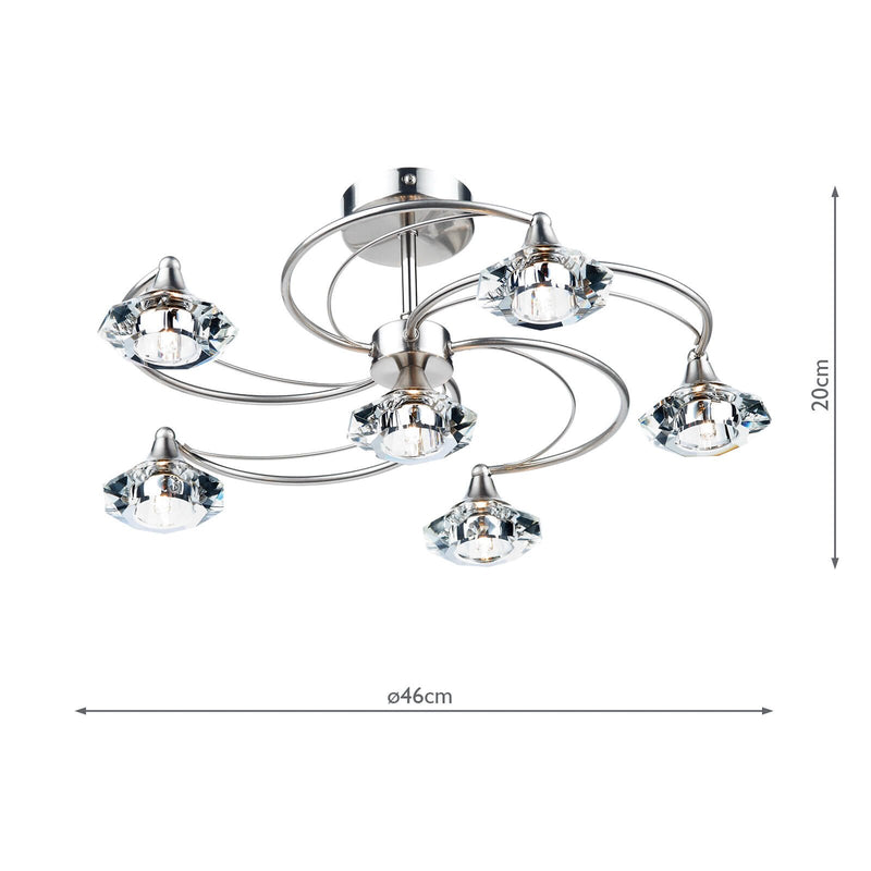 Load image into Gallery viewer, Dar Lighting LUT0646 Luther 6 Light Semi Flush Satin Chrome Crystal - 17967
