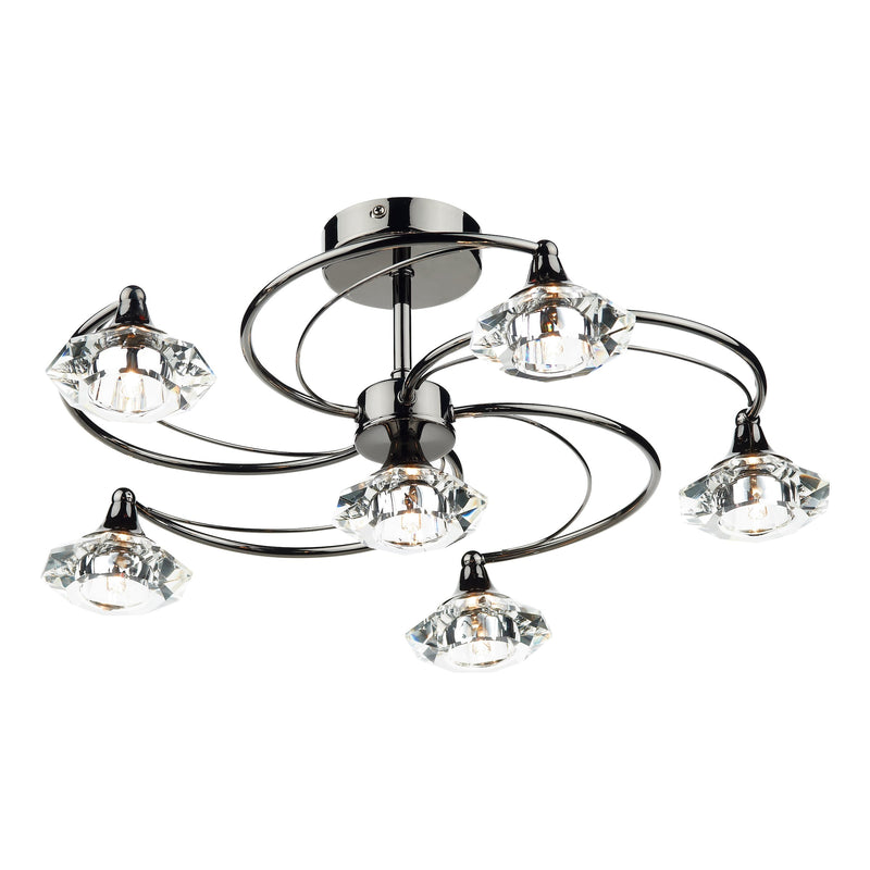 Load image into Gallery viewer, Dar Lighting LUT0667 Luther 6 Light Semi Flush Black Chrome Crystal - 18224

