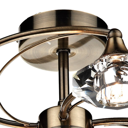 Dar Lighting LUT0675 Luther 6 Light Semi Flush Antique Brass Crystal - 17317