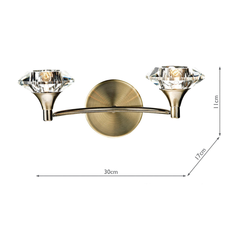 Load image into Gallery viewer, Dar Lighting LUT0975 Luther Double Wall Bracket Antique Brass Crystal - 17318
