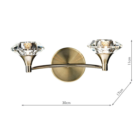 Dar Lighting LUT0975 Luther Double Wall Bracket Antique Brass Crystal - 17318