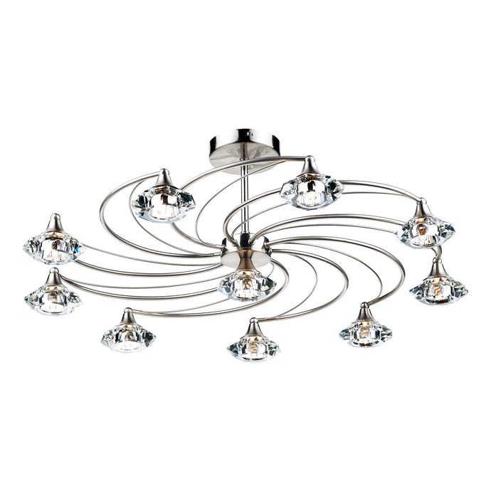 Dar Lighting LUT2346 Luther 10 Light Semi Flush Satin Chrome Crystal - 18643