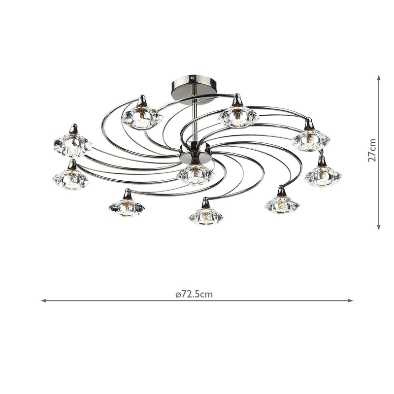 Load image into Gallery viewer, Dar Lighting LUT2367 Luther 10 Light Semi Flush Black Chrome Crystal - 23878
