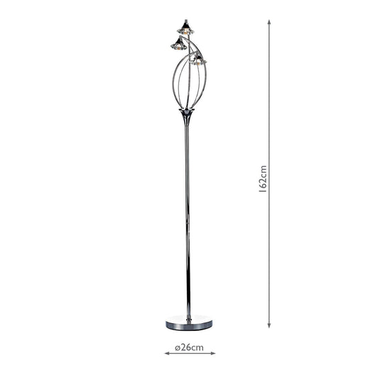 Dar Lighting LUT4950 Luther 3 Light Floor Lamp Polished Chrome Crystal - 17321