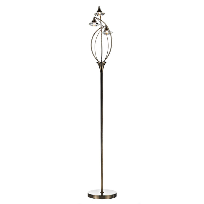 Dar Lighting LUT4975 Luther 3 Light Floor Lamp Antique Brass Crystal - 17320