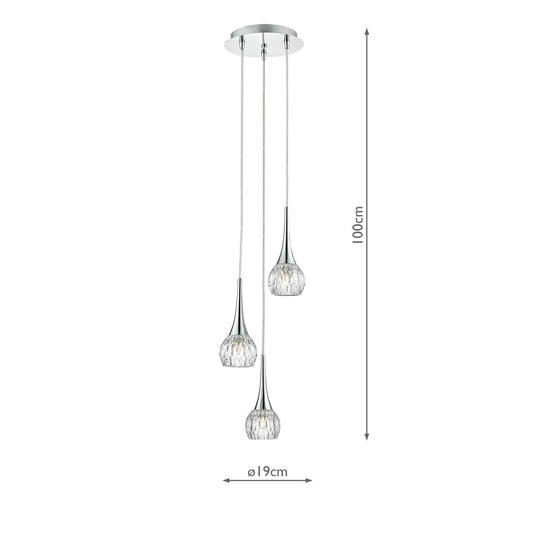 Dar Lighting LYA0350 Lyall 3 Light Spiral Polished Chrome & Decorative Glass - 20690