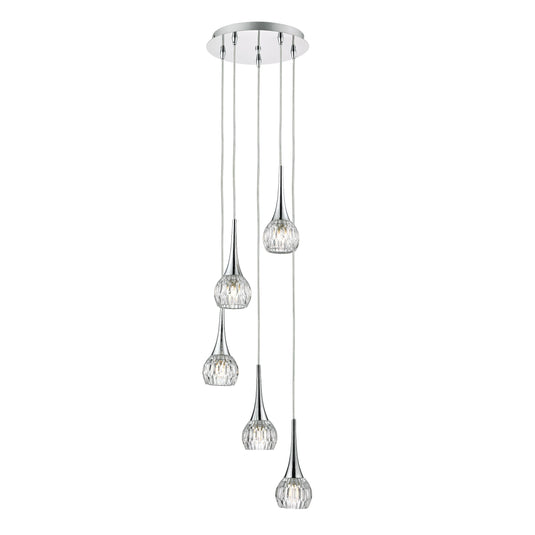Dar Lighting LYA0550 Lyall 5 Light Spiral Polished Chrome & Decorative Glass - 21428