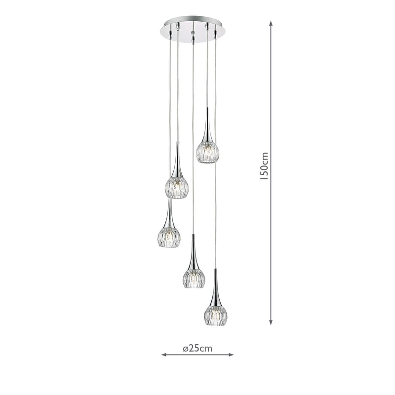 Load image into Gallery viewer, Dar Lighting LYA0550 Lyall 5 Light Spiral Polished Chrome &amp; Decorative Glass - 21428
