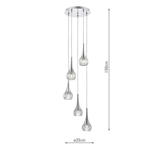 Dar Lighting LYA0550 Lyall 5 Light Spiral Polished Chrome & Decorative Glass - 21428