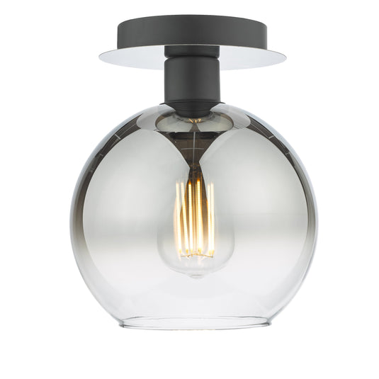 Dar Lighting LYC0122 Lycia 1 Light Semi Flush Matt Black Ombre Smoked Glass - 36965