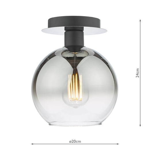 Dar Lighting LYC0122 Lycia 1 Light Semi Flush Matt Black Ombre Smoked Glass - 36965