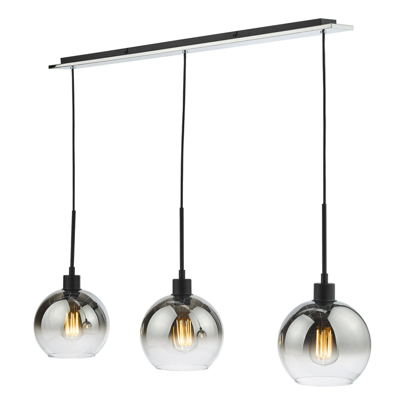Load image into Gallery viewer, Dar Lighting LYC0322 Lycia 3 Light Bar Pendant Matt Black Ombre Smoked Glass - 36966
