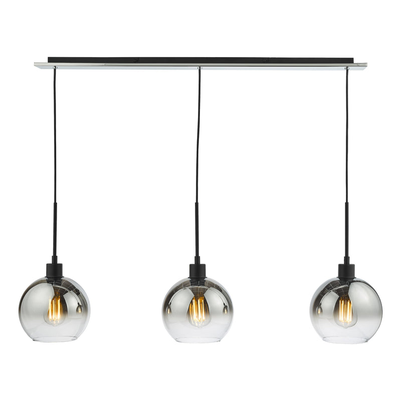 Load image into Gallery viewer, Dar Lighting LYC0322 Lycia 3 Light Bar Pendant Matt Black Ombre Smoked Glass - 36966
