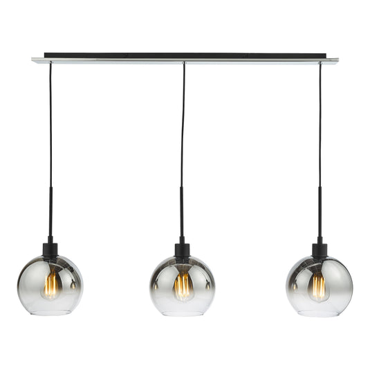 Dar Lighting LYC0322 Lycia 3 Light Bar Pendant Matt Black Ombre Smoked Glass - 36966
